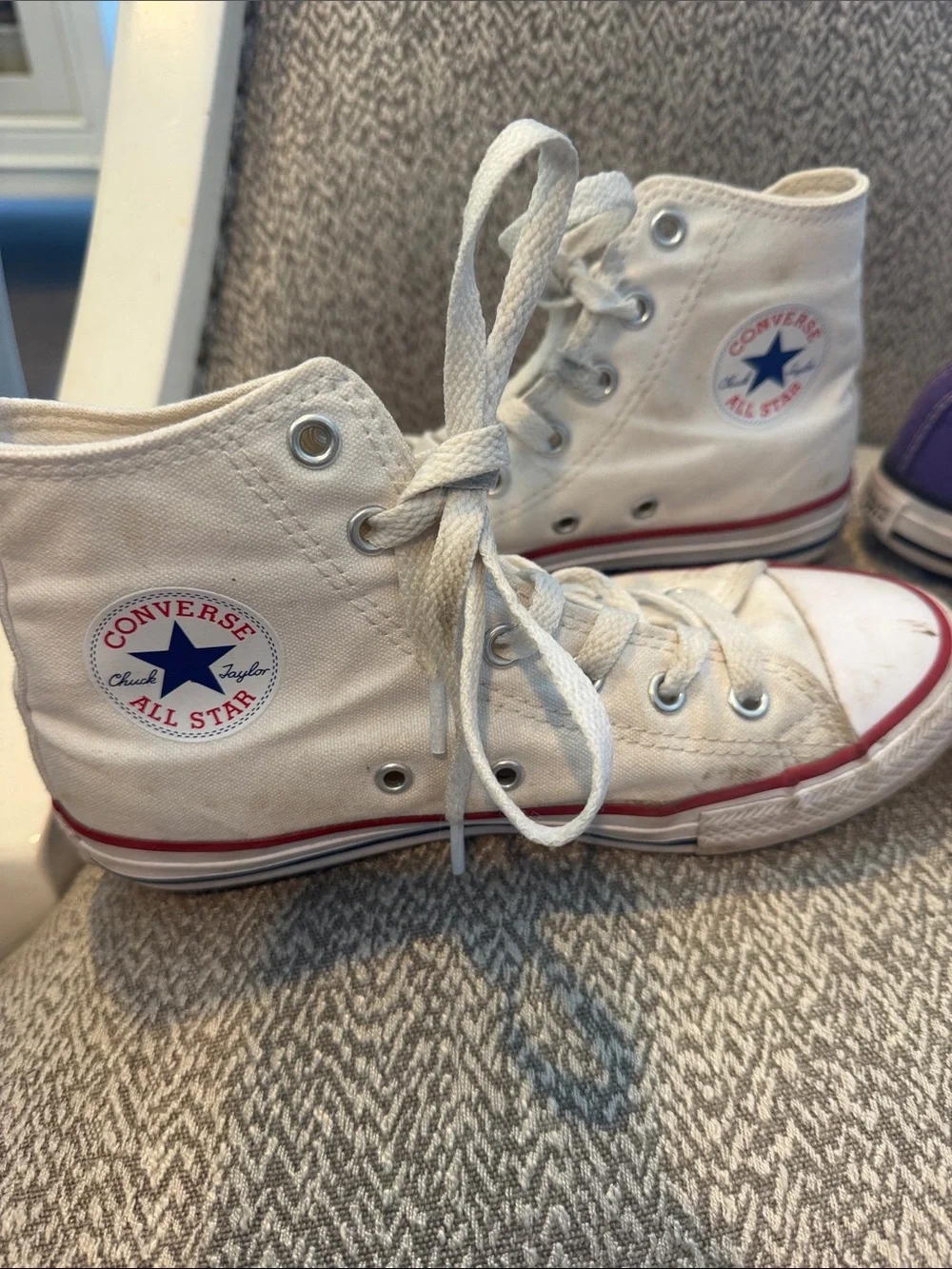 2 Pairs of Youth Converse High Top Sneakers in White & Purple